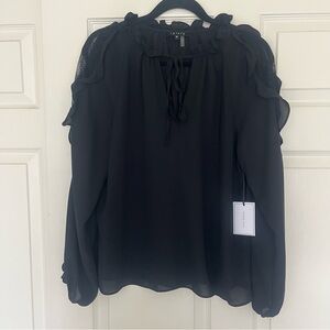 1. State Black Blouse Long Ruffled Sleeves Size Medium NWT